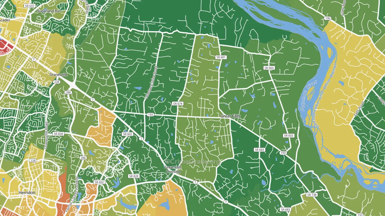 Great Falls, VA Map of Vandalism Rates