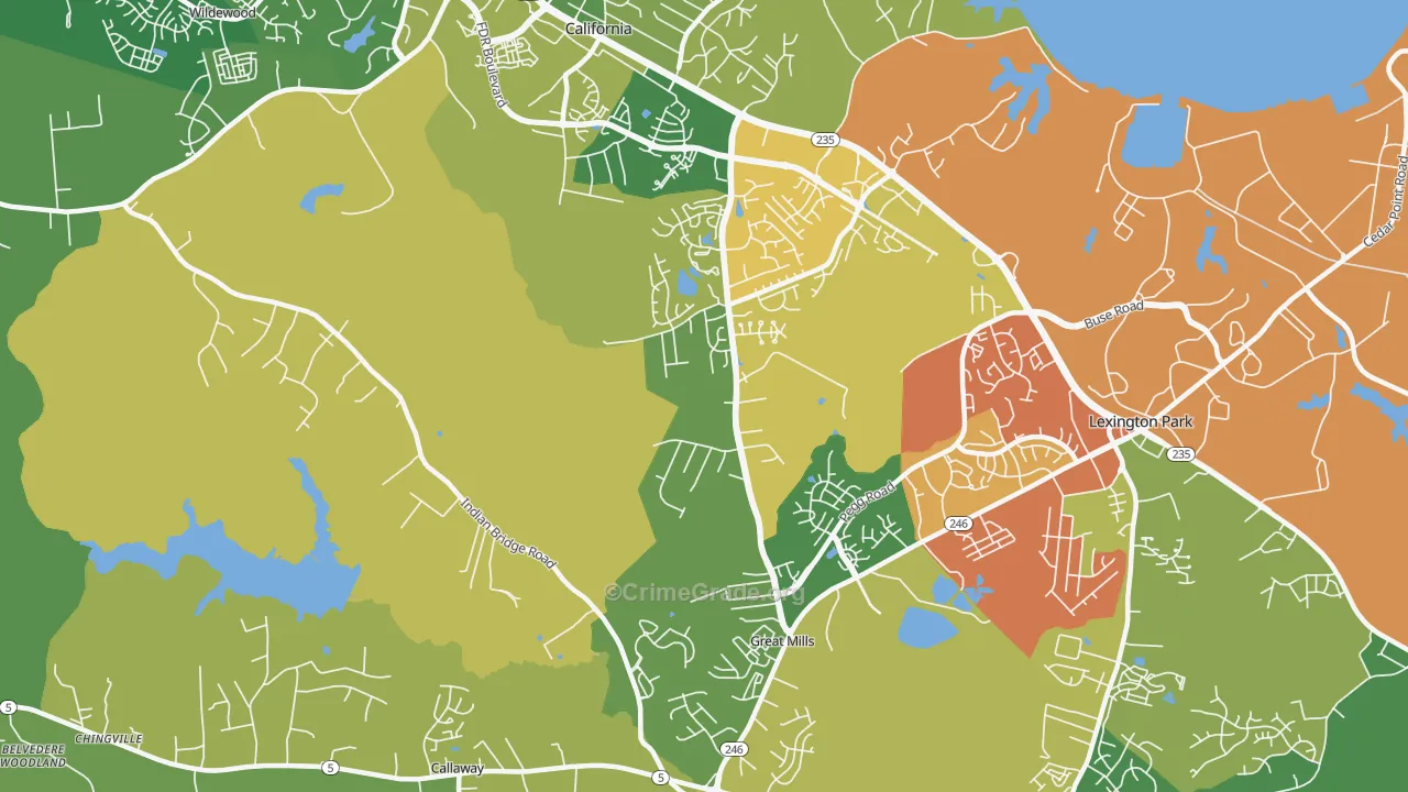 Great Mills, MD Map of Vandalism Rates