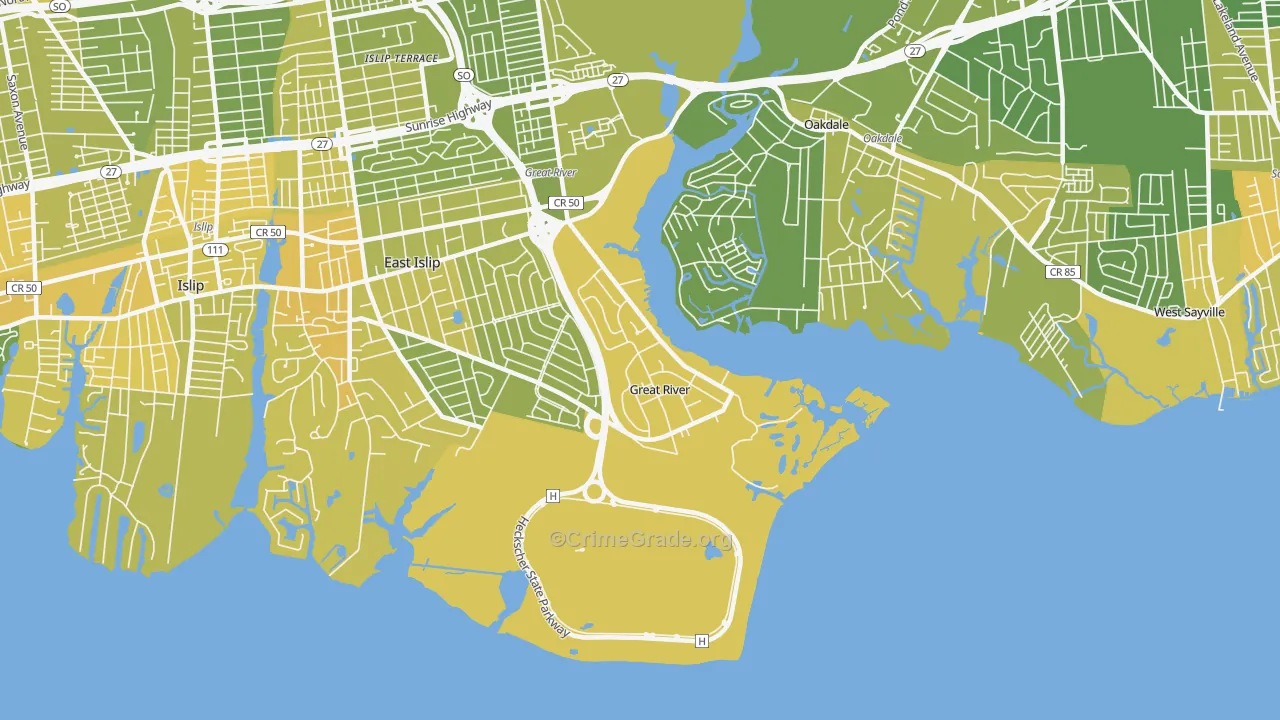 Great River, NY Map of Vandalism Rates
