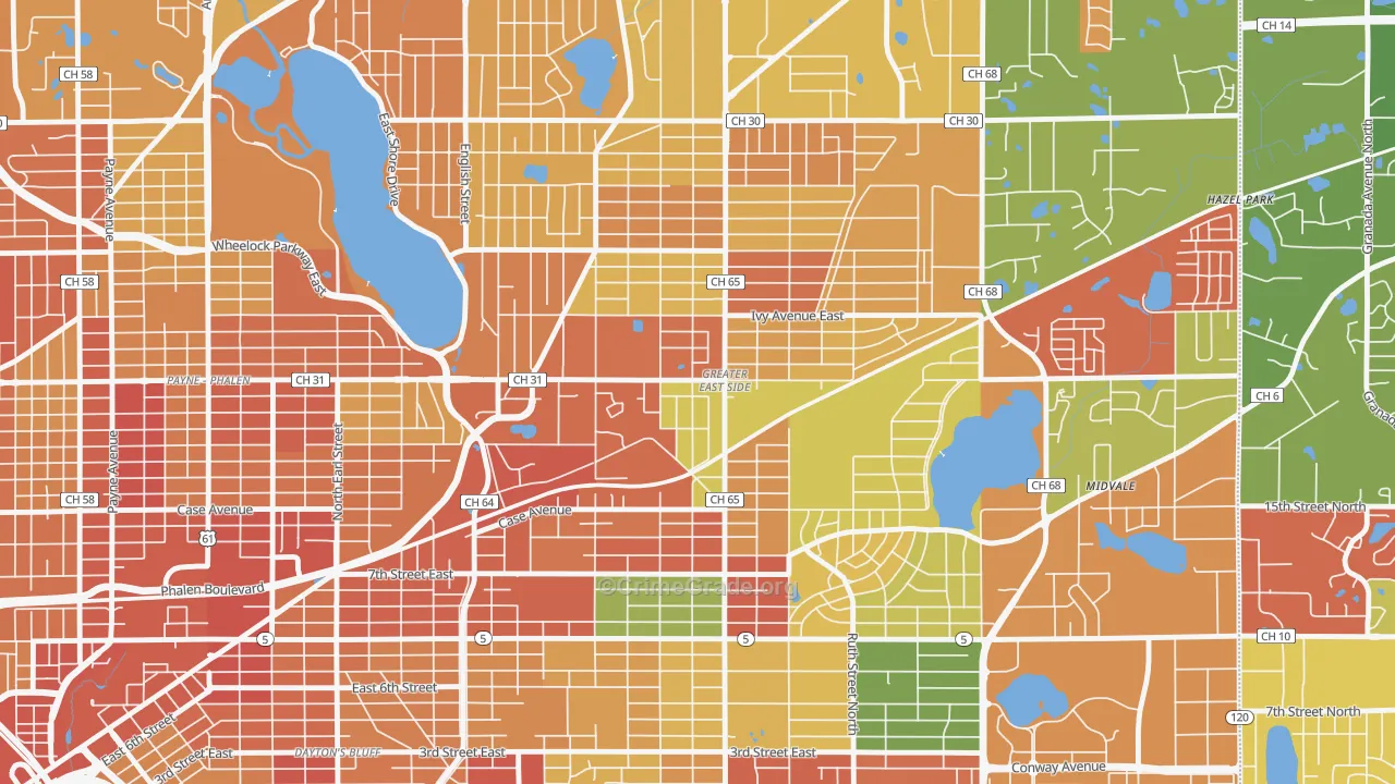 Greater Eastside, St. Paul, MN Map of Vandalism Rates