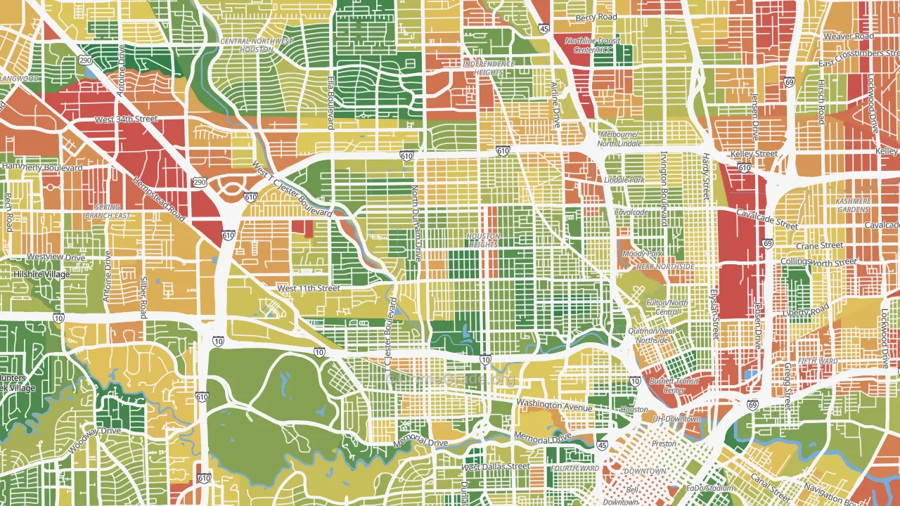 Greater Heights, Houston, TX Map of Vandalism Rates