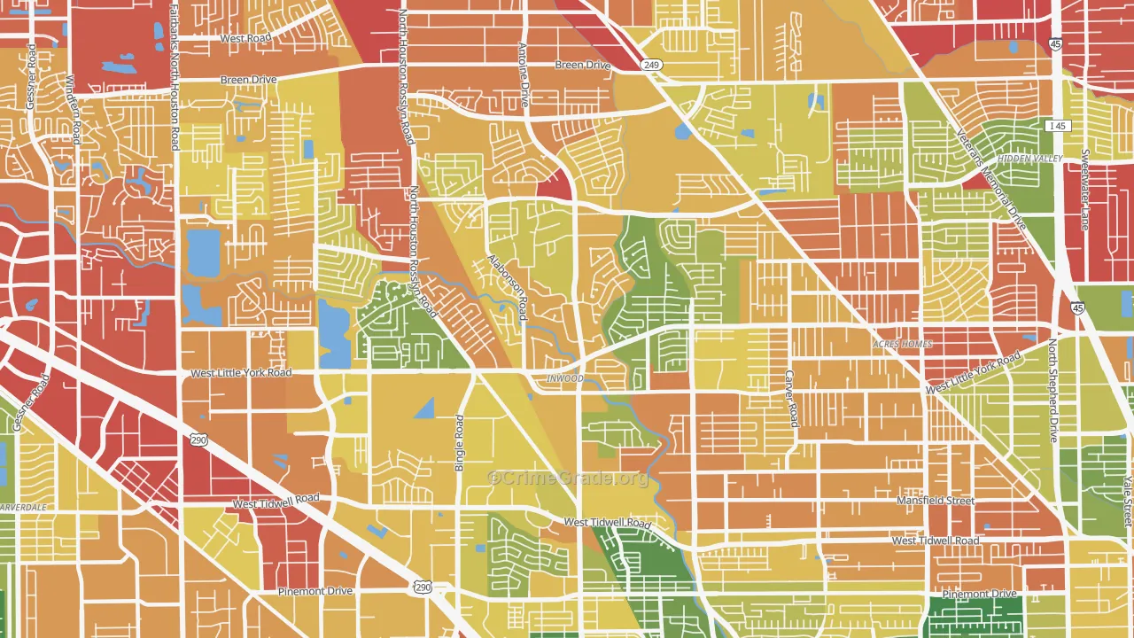 Greater Inwood, Houston, TX Map of Vandalism Rates