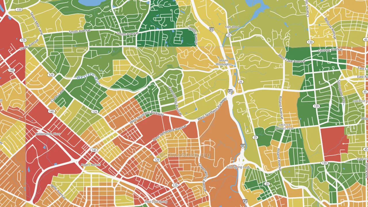 Greater Mount Washington, Baltimore, MD Map of Vandalism Rates