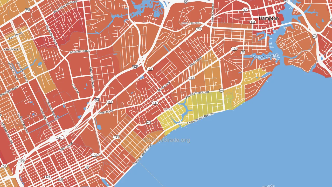 Greater Wythe, Hampton, VA Map of Vandalism Rates