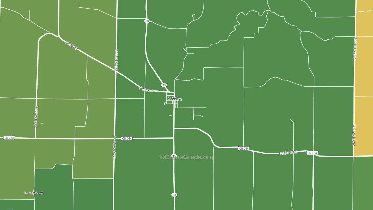 Greeley, IA Map of Vandalism Rates