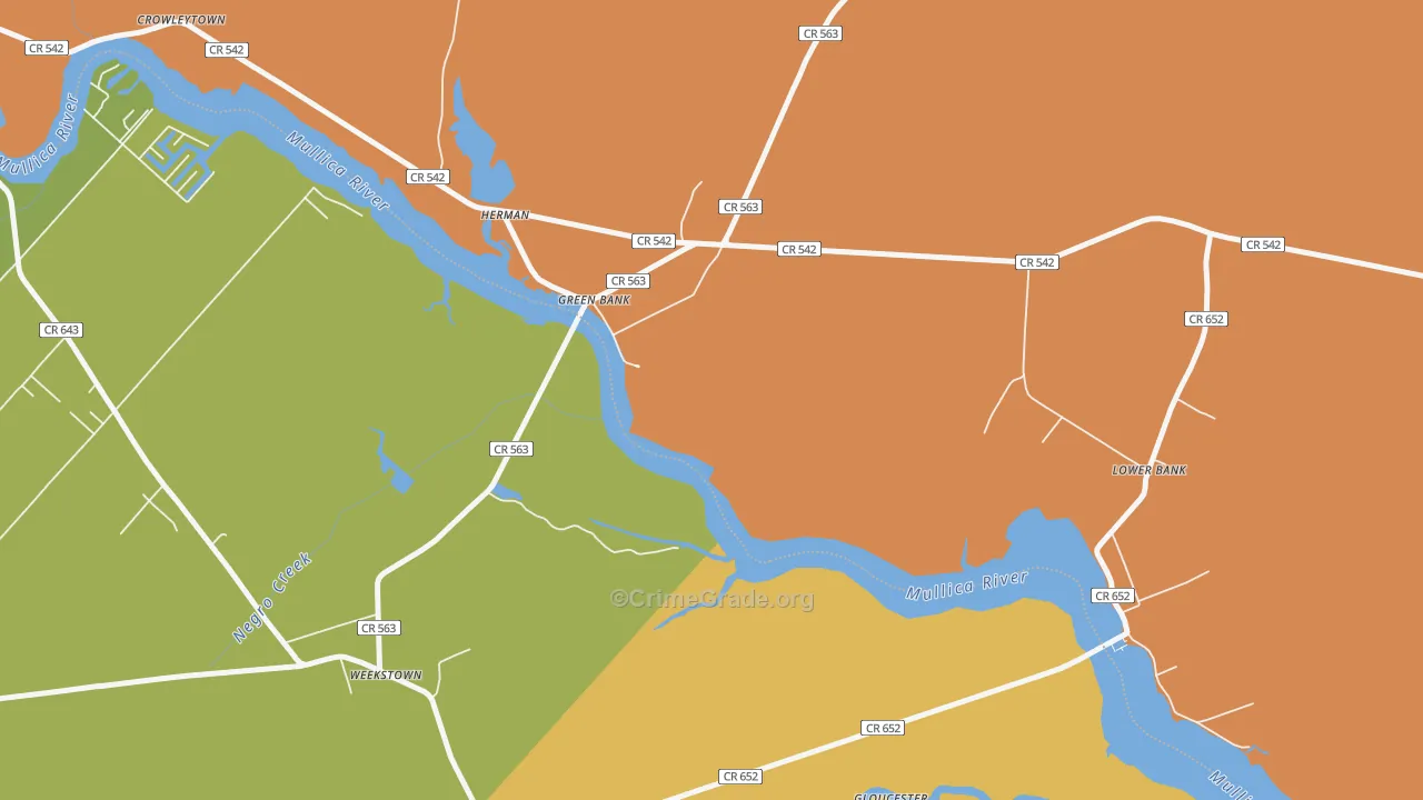 Green Bank, NJ Map of Vandalism Rates