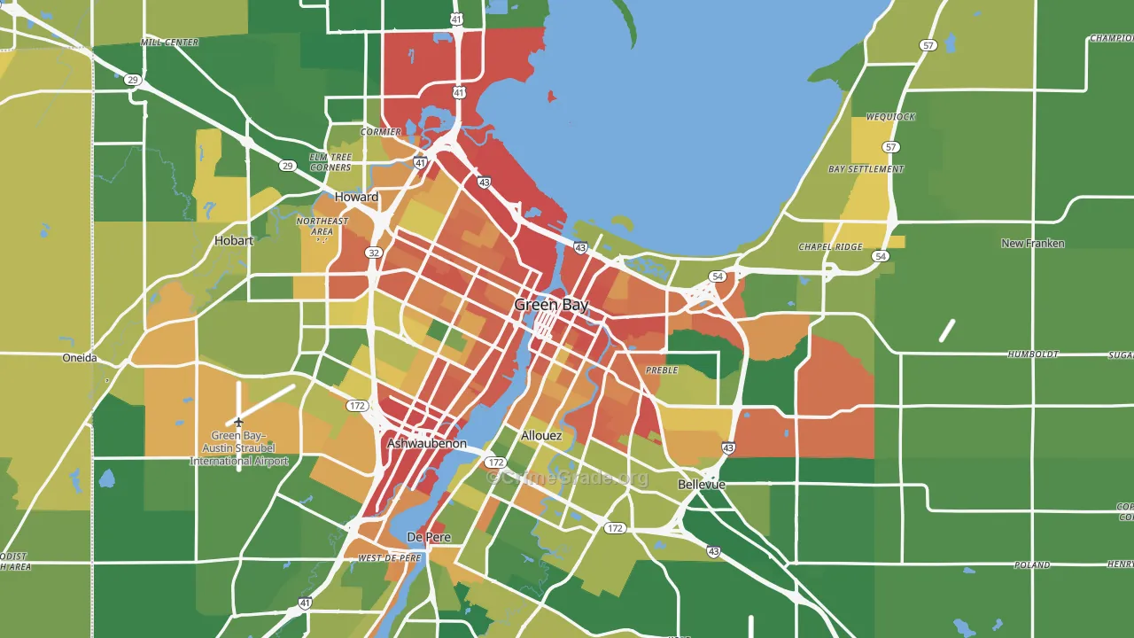 Green Bay, WI Map of Vandalism Rates