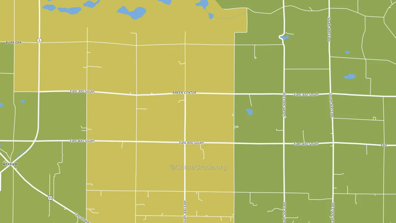 Green Center, IN Map of Vandalism Rates