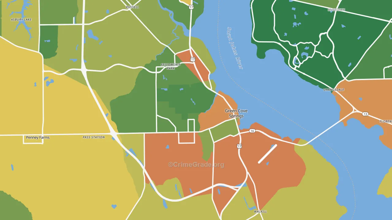 Green Cove Springs, FL Map of Vandalism Rates