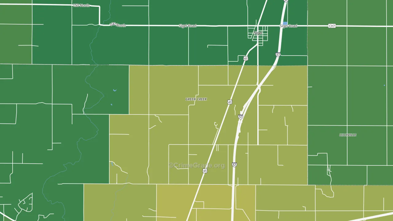 Green Creek, IL Map of Vandalism Rates