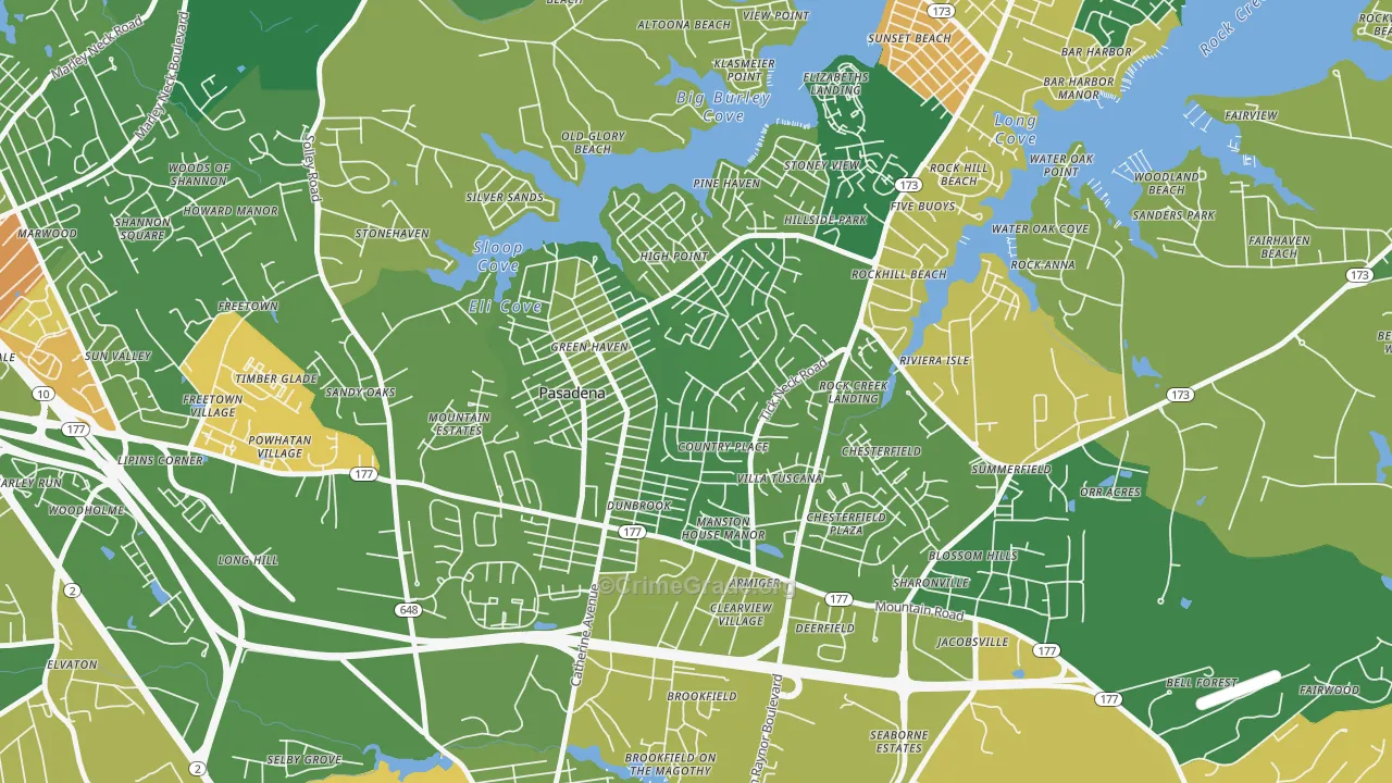 Green Haven, Pasadena, MD Map of Vandalism Rates