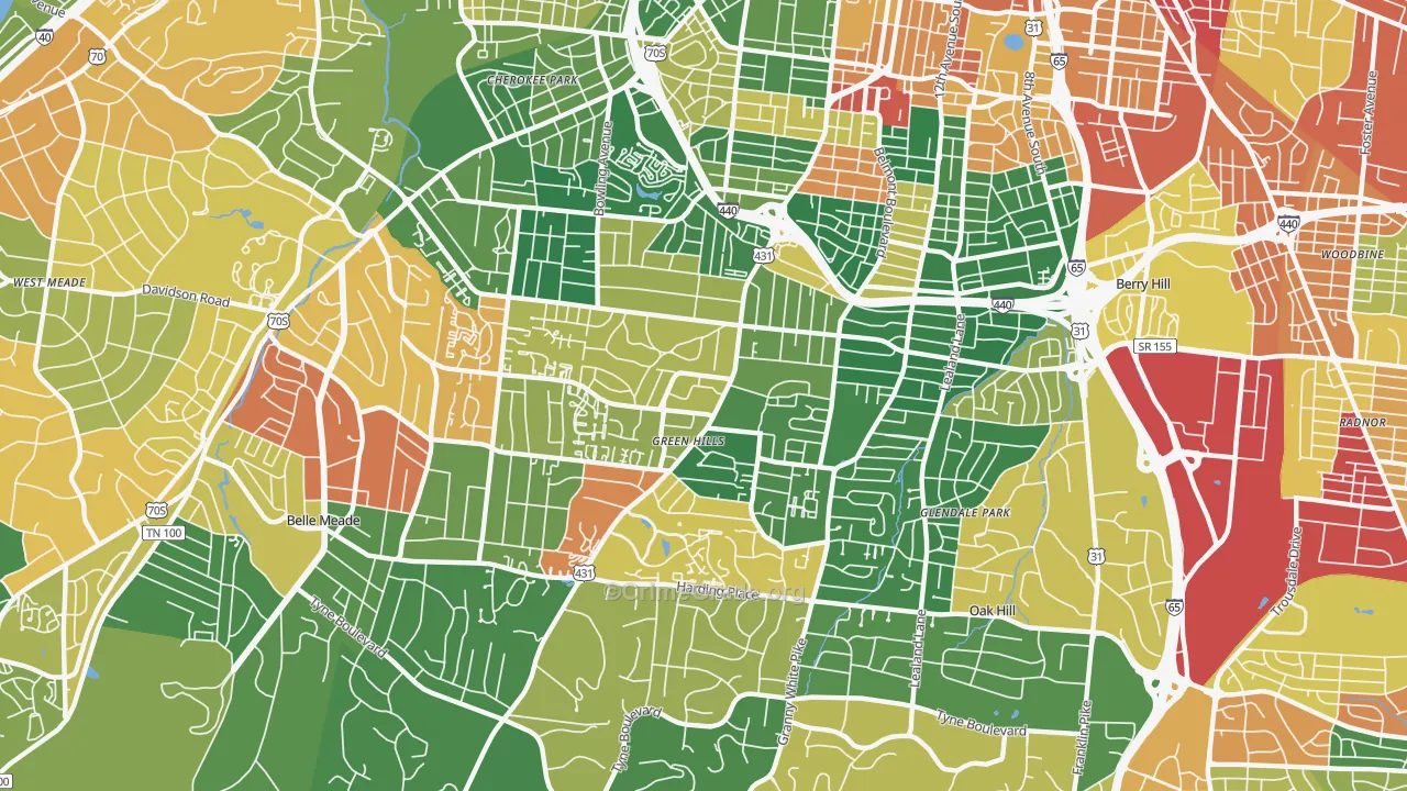 Green Hills, Nashville, TN Map of Vandalism Rates