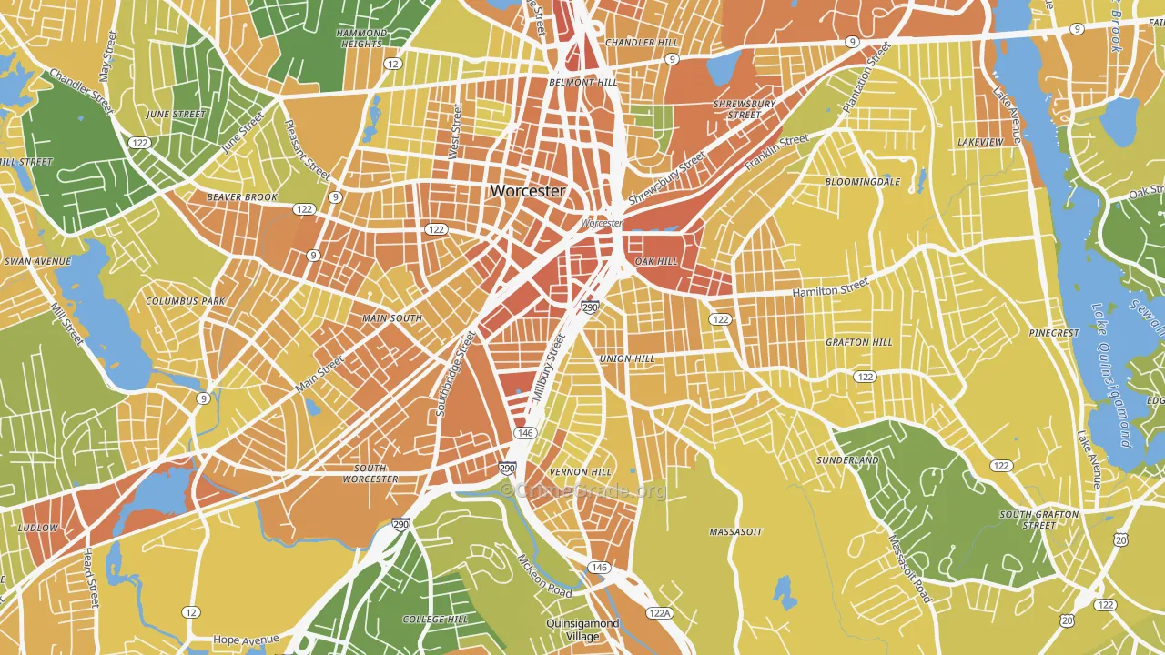 Green Island, Worcester, MA Map of Vandalism Rates