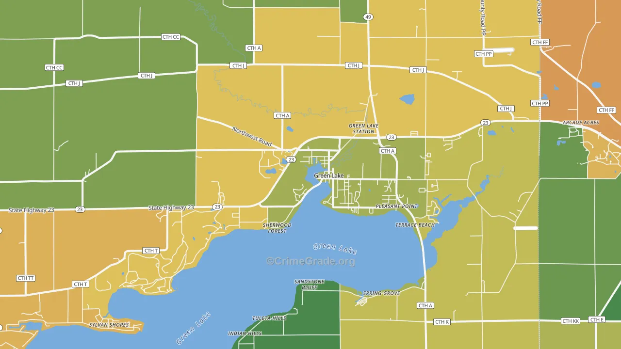 Green Lake, WI Map of Vandalism Rates