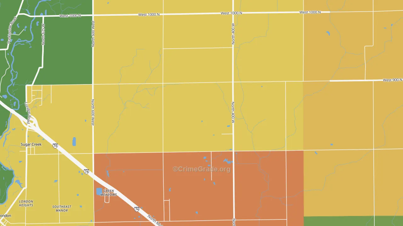 Green Meadows, IN Map of Vandalism Rates