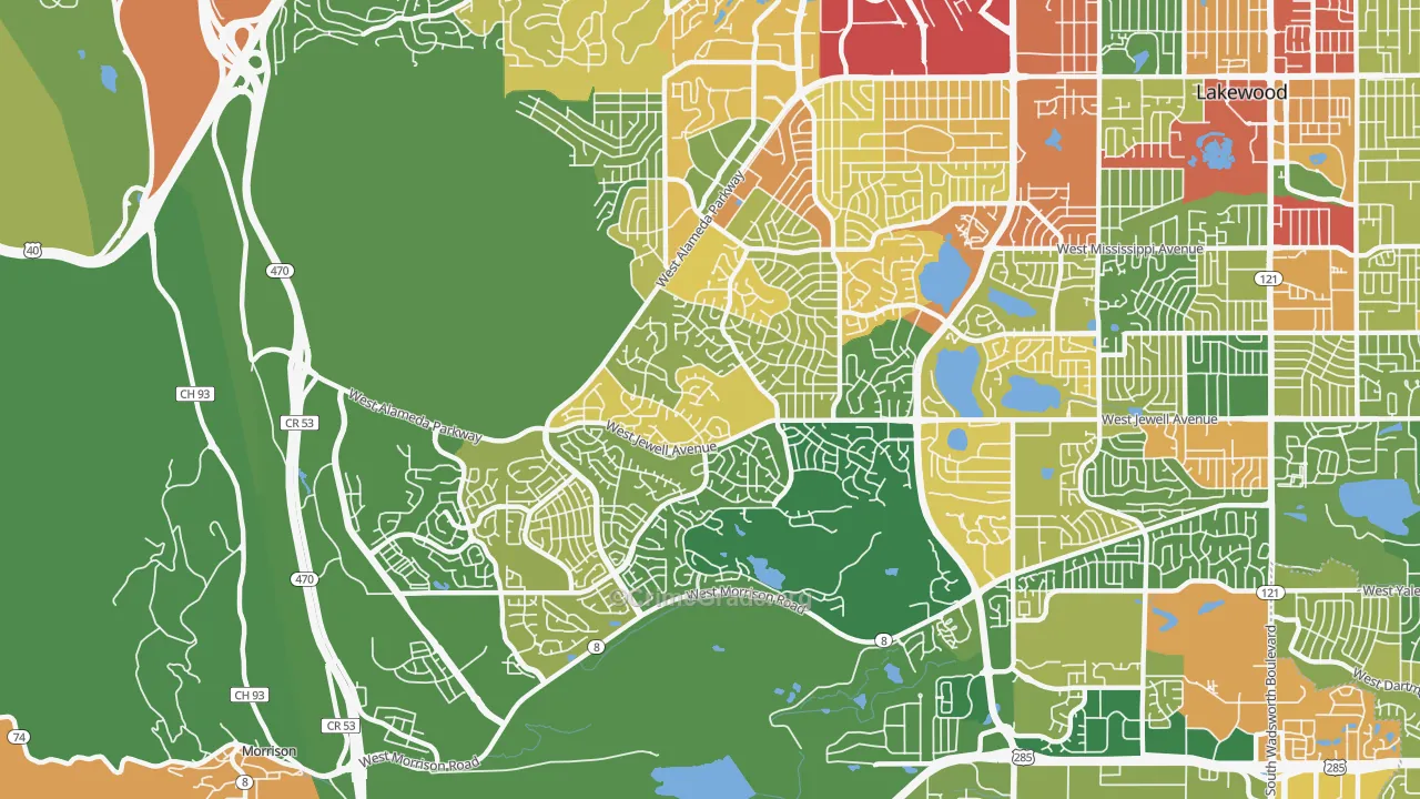 Green Mountain, Lakewood, CO Map of Vandalism Rates