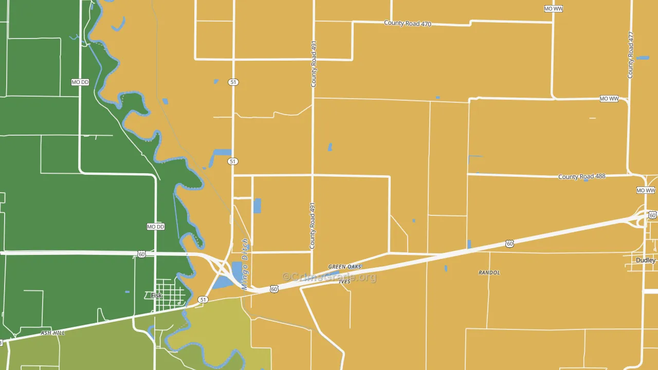 Green Oaks, MO Map of Vandalism Rates