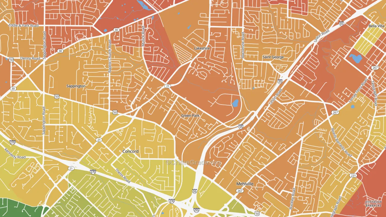 Green Park, MO Map of Vandalism Rates