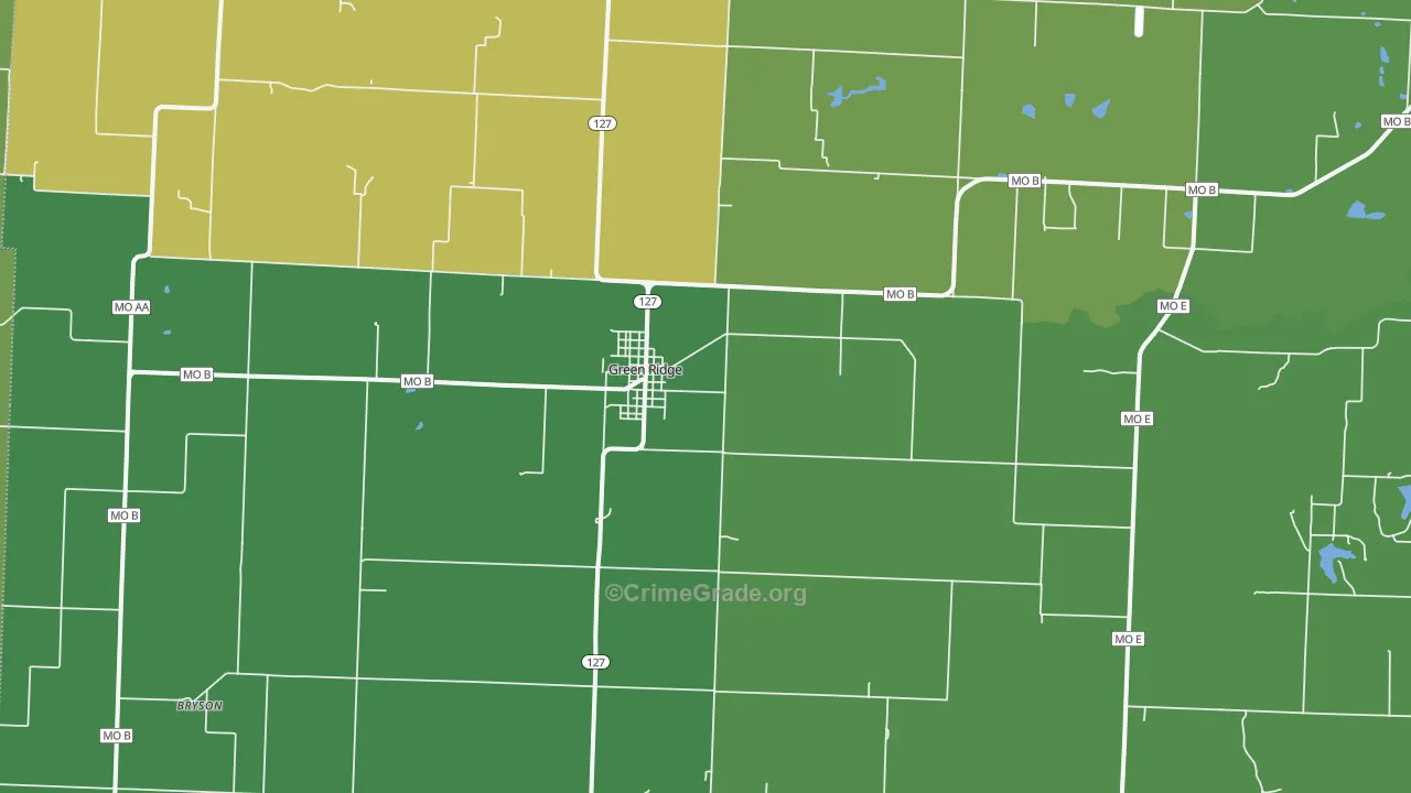 Green Ridge, MO Map of Vandalism Rates