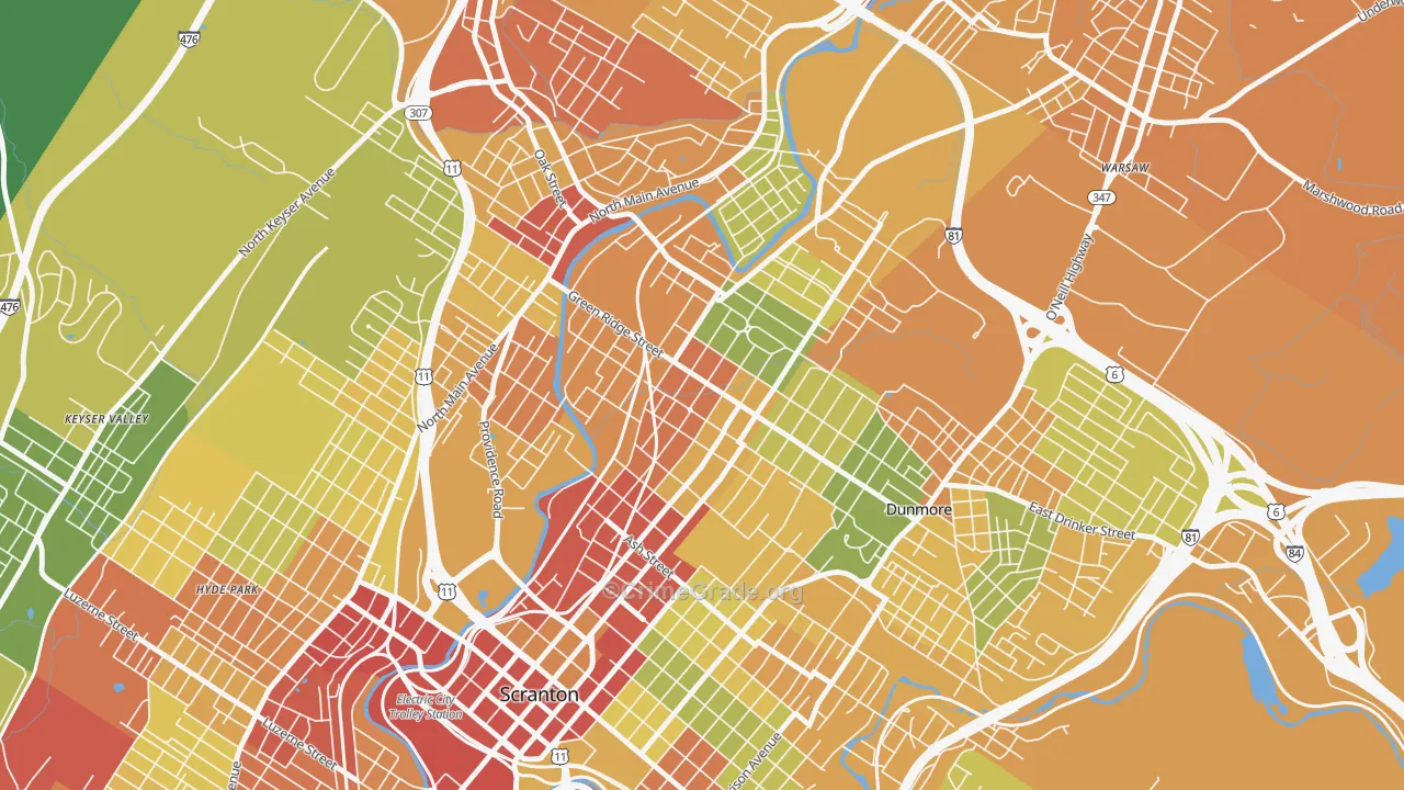 Green Ridge, Scranton, PA Map of Vandalism Rates
