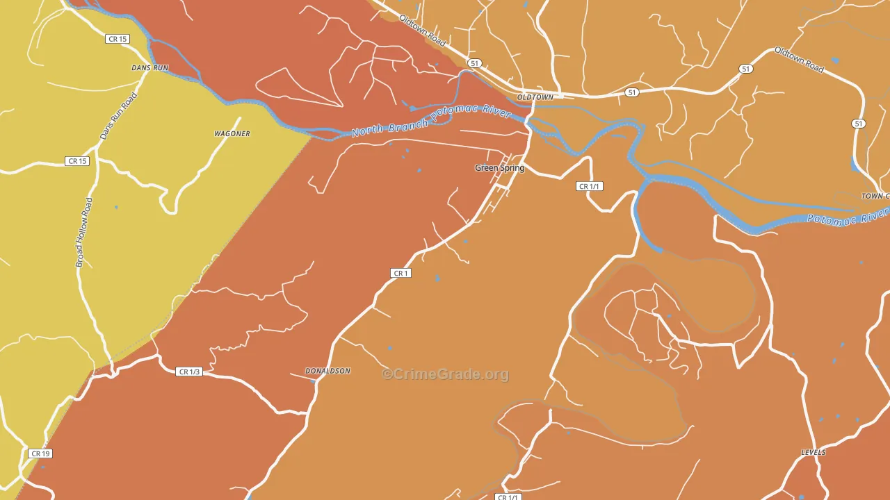 Green Spring, WV Map of Vandalism Rates