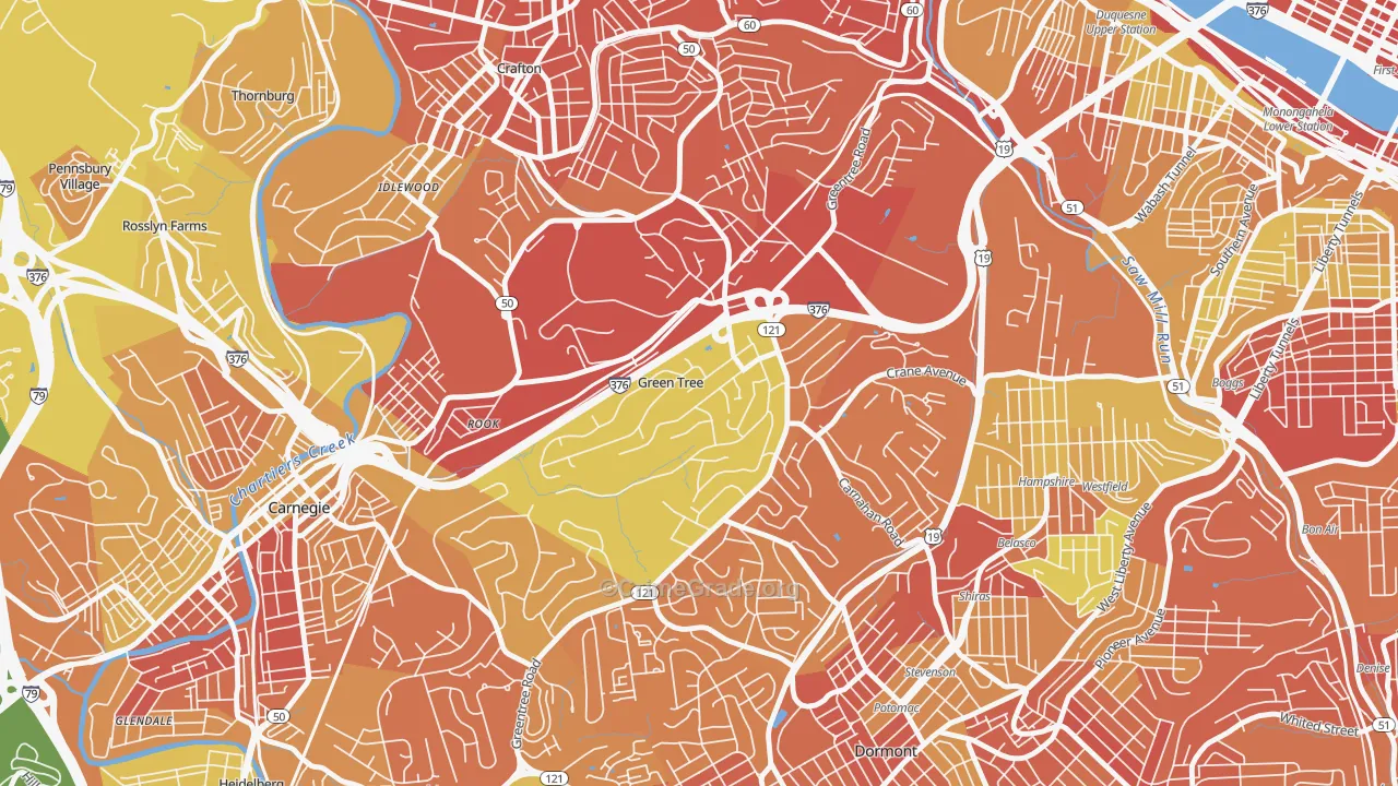 Green Tree, PA Map of Vandalism Rates