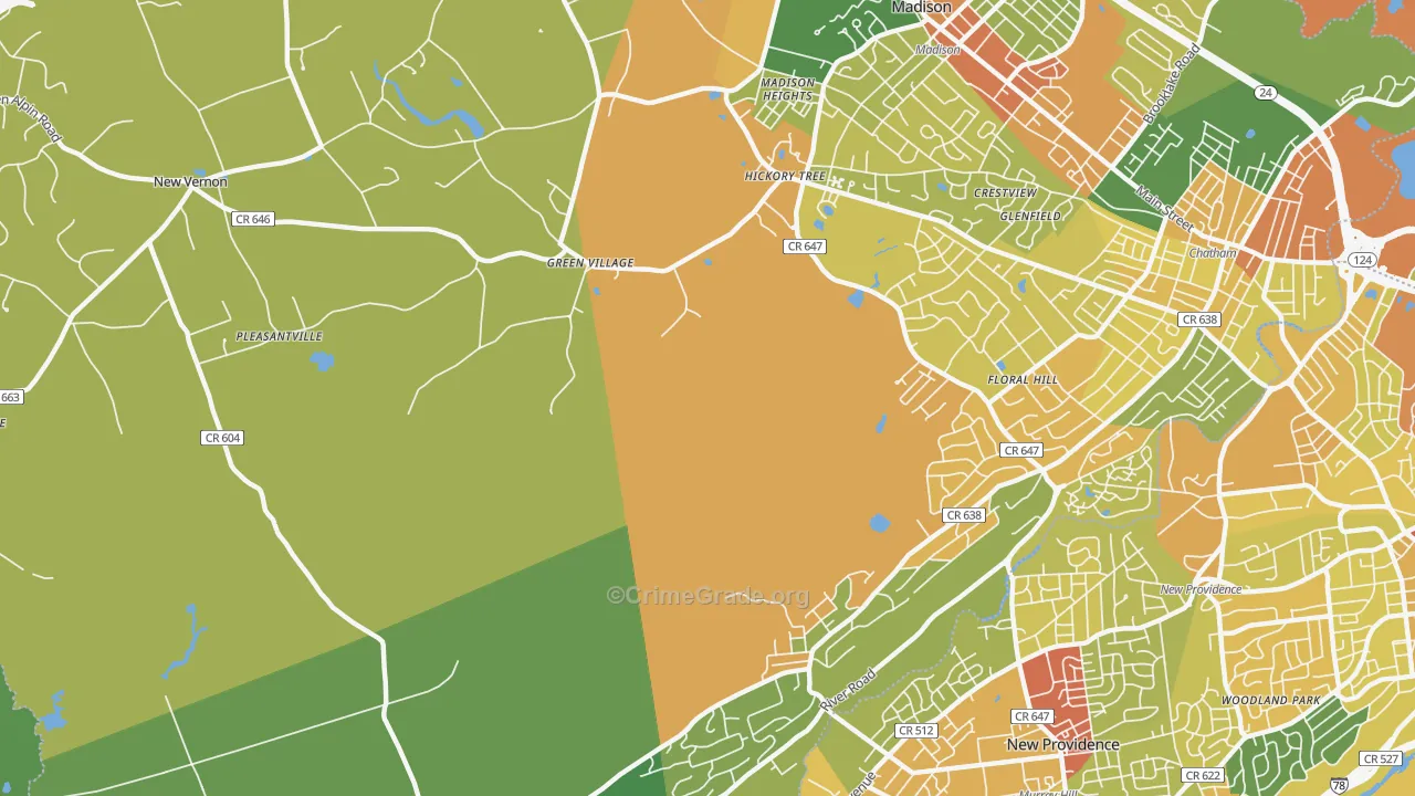 Green Village, NJ Map of Vandalism Rates
