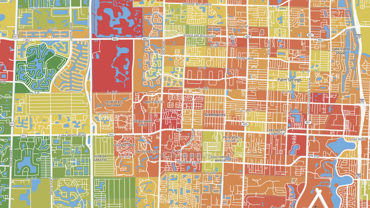 Greenacres, FL Map of Vandalism Rates