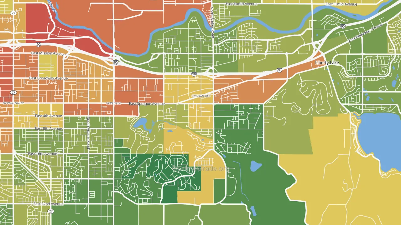 Greenacres, WA Map of Vandalism Rates