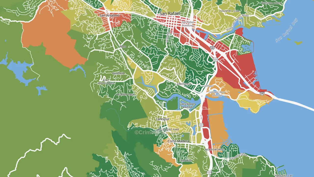 Greenbrae, CA Map of Vandalism Rates