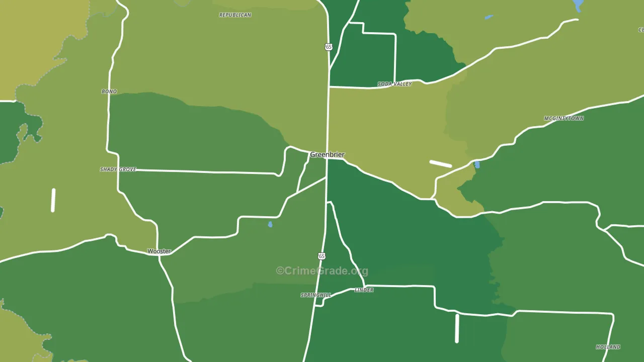 Greenbrier, AR Map of Vandalism Rates