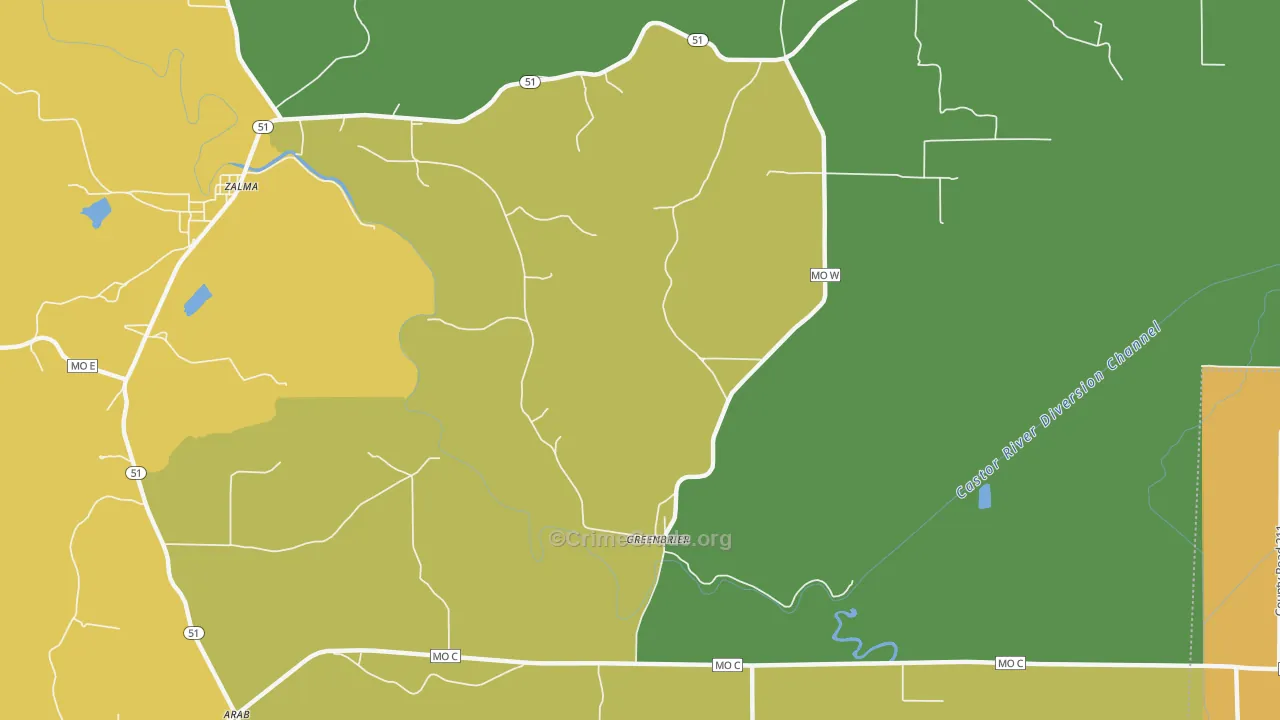 Greenbrier, MO Map of Vandalism Rates