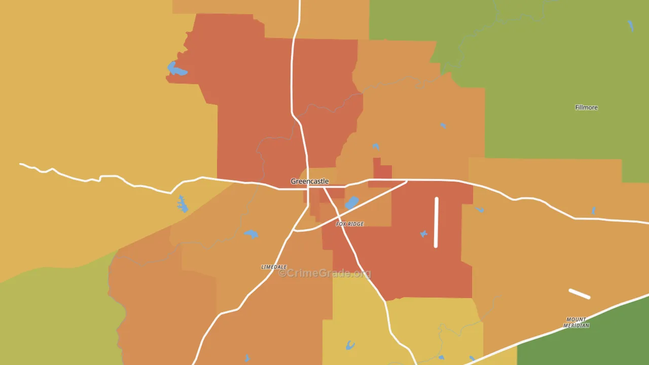 Greencastle, IN Map of Vandalism Rates
