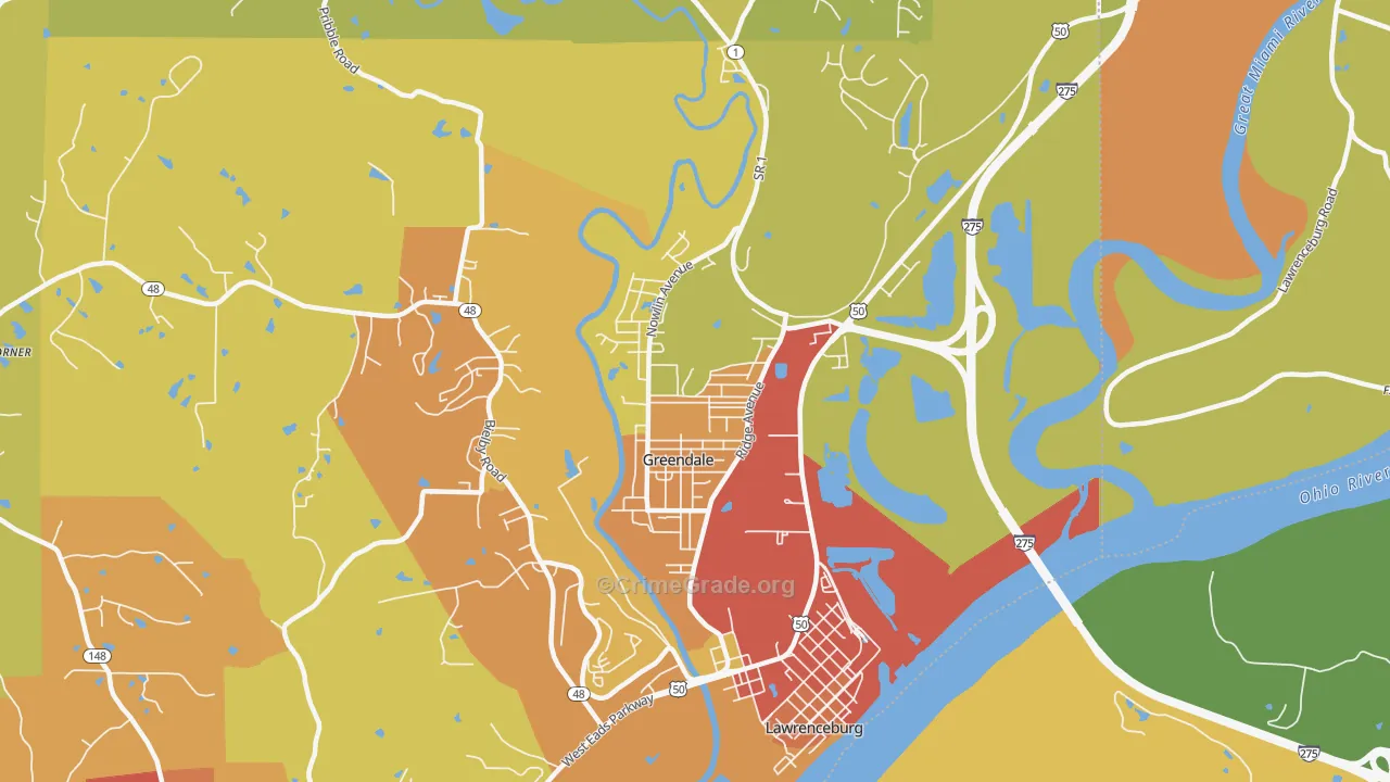 Greendale, IN Map of Vandalism Rates