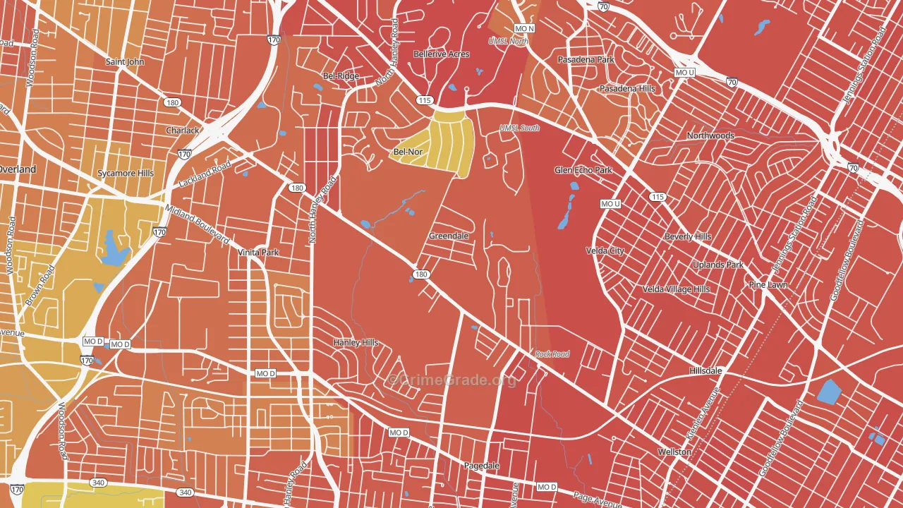 Greendale, MO Map of Vandalism Rates