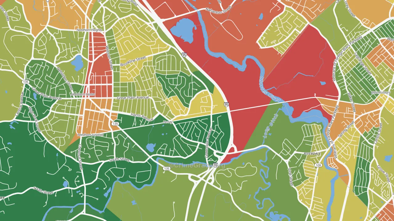Greendale Village, Needham, MA Map of Vandalism Rates