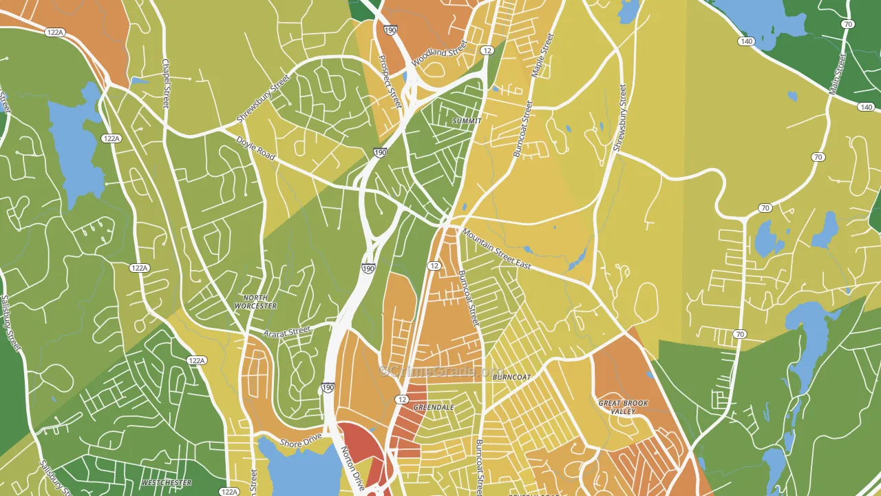 Greendale, Worcester, MA Map of Vandalism Rates