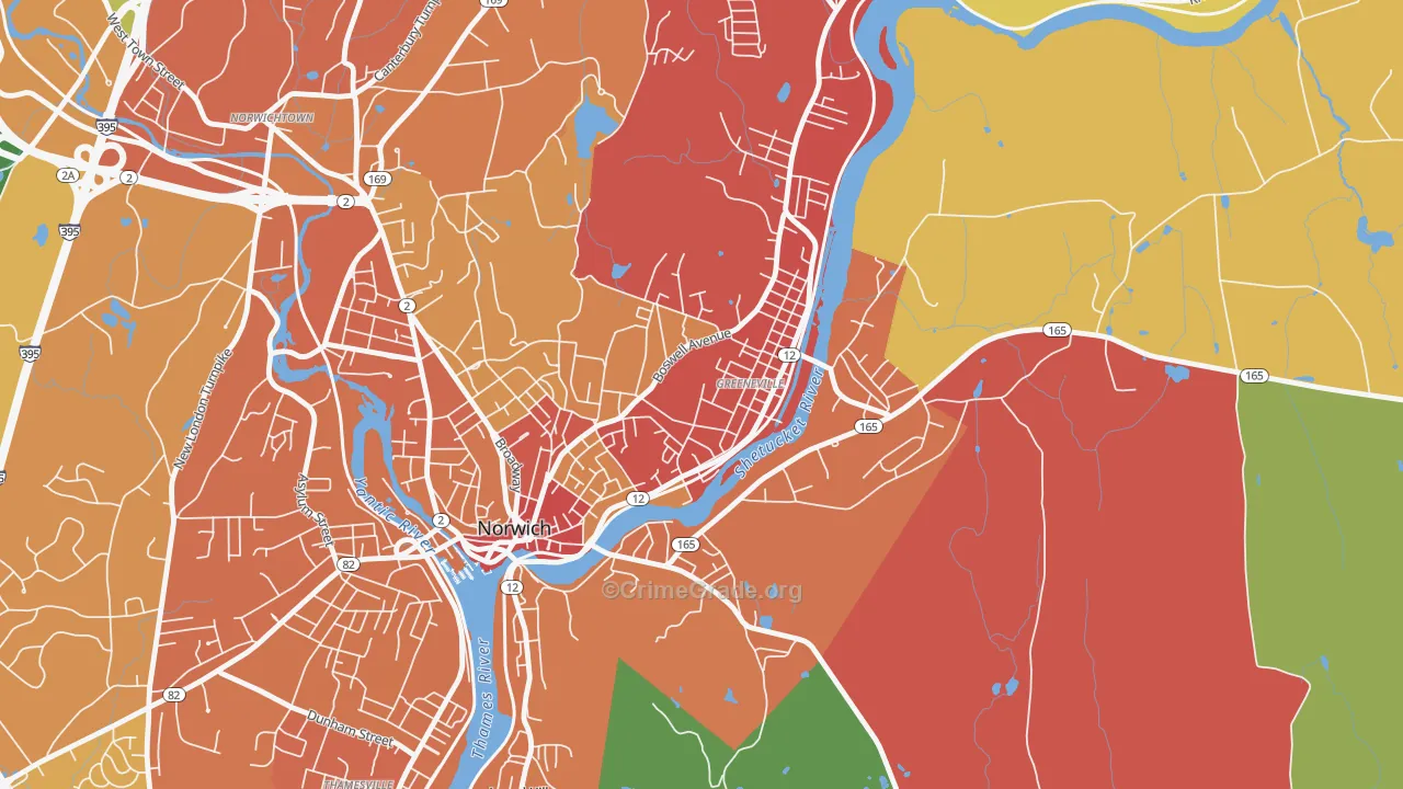 Greeneville Historic District, Norwich, CT Map of Vandalism Rates