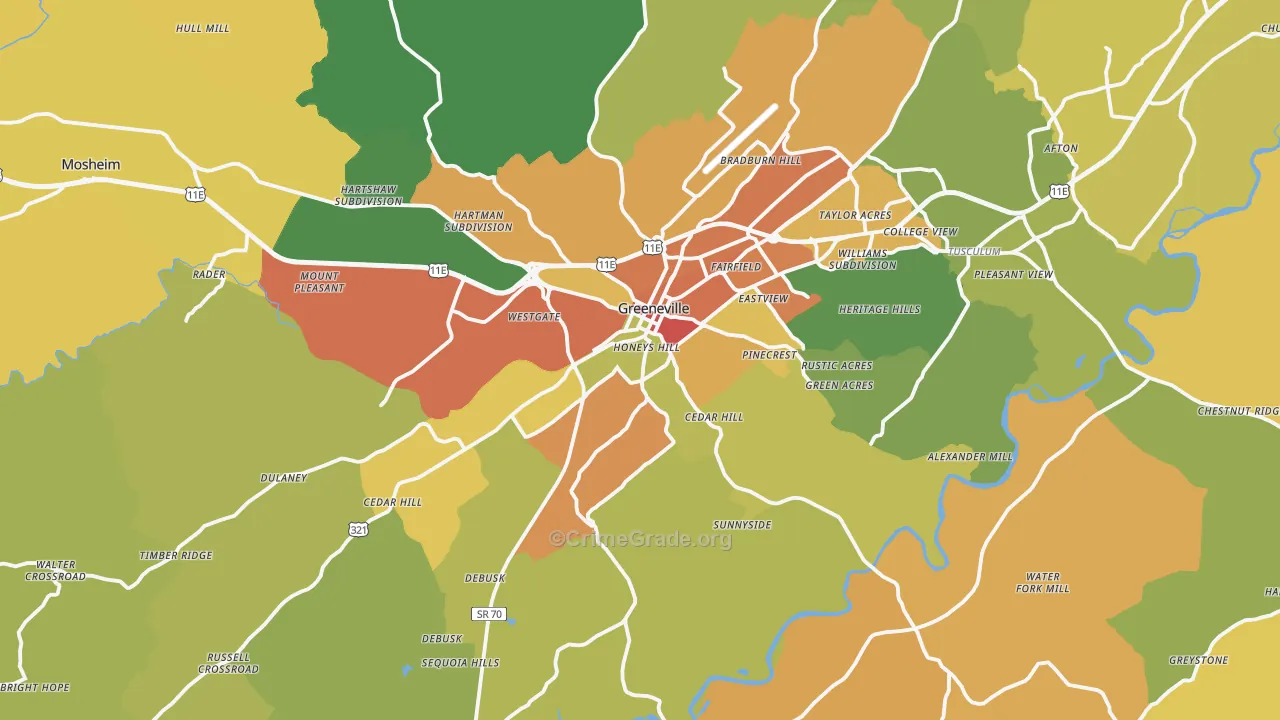 Greeneville, TN Map of Vandalism Rates