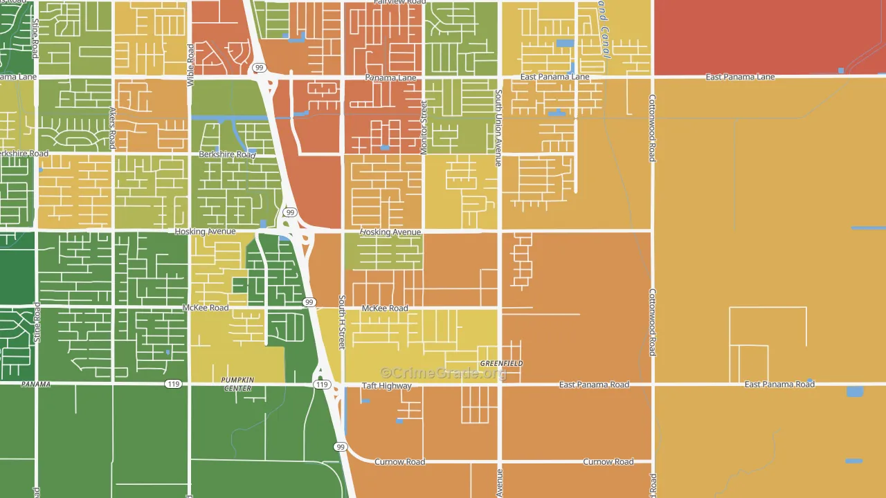 Greenfield, Bakersfield, CA Map of Vandalism Rates