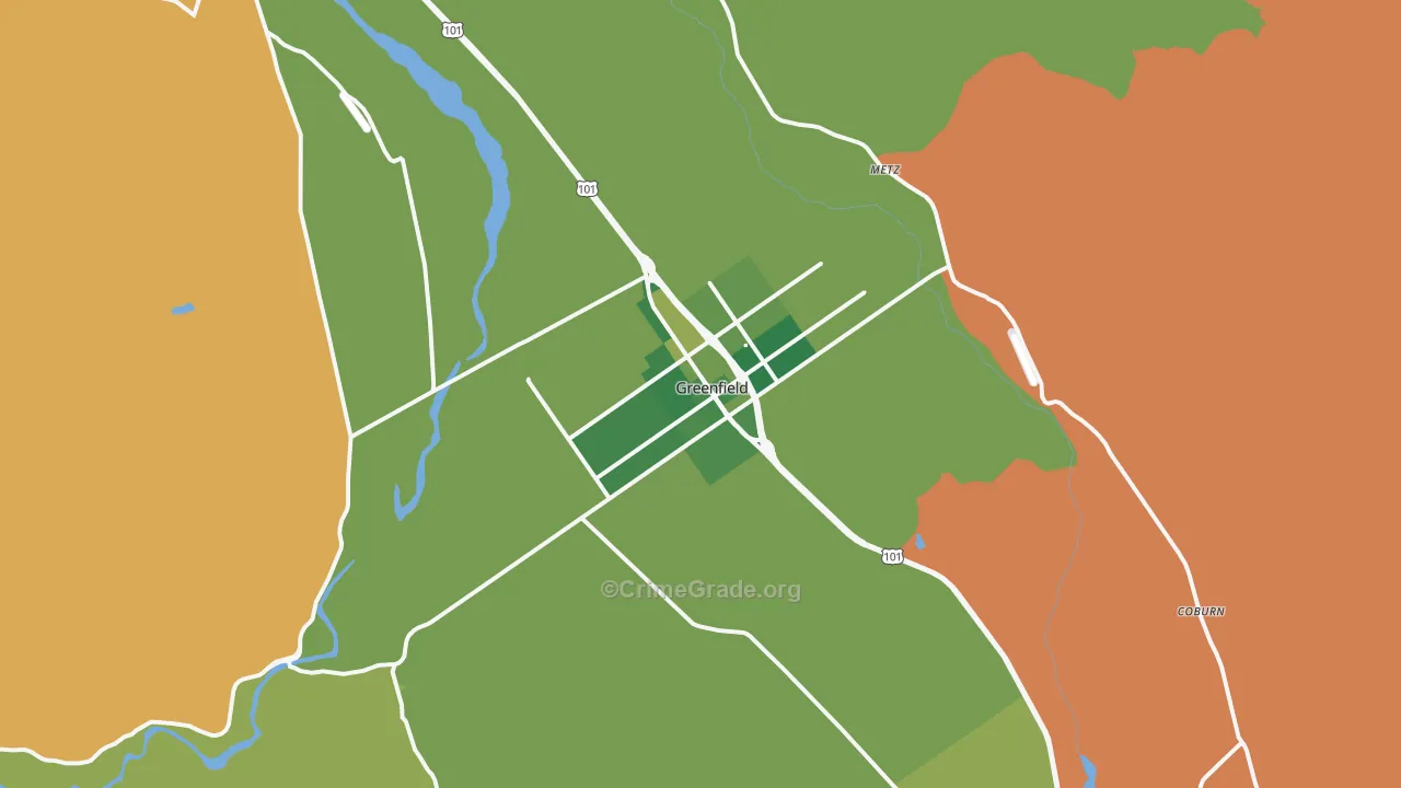 Greenfield, CA Map of Vandalism Rates