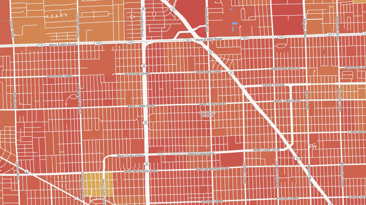 Greenfield, Detroit, MI Map of Vandalism Rates