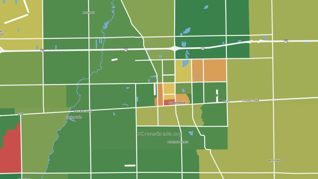 Greenfield, IN Map of Vandalism Rates