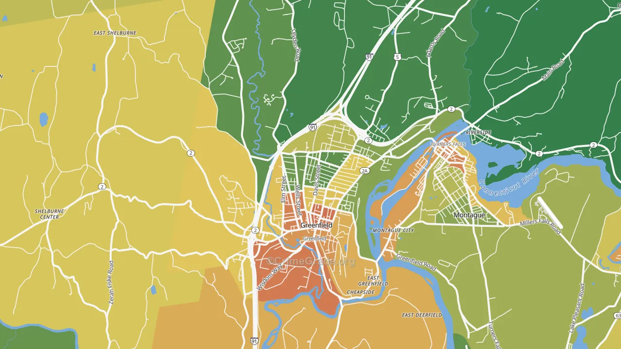 Greenfield, MA Map of Vandalism Rates