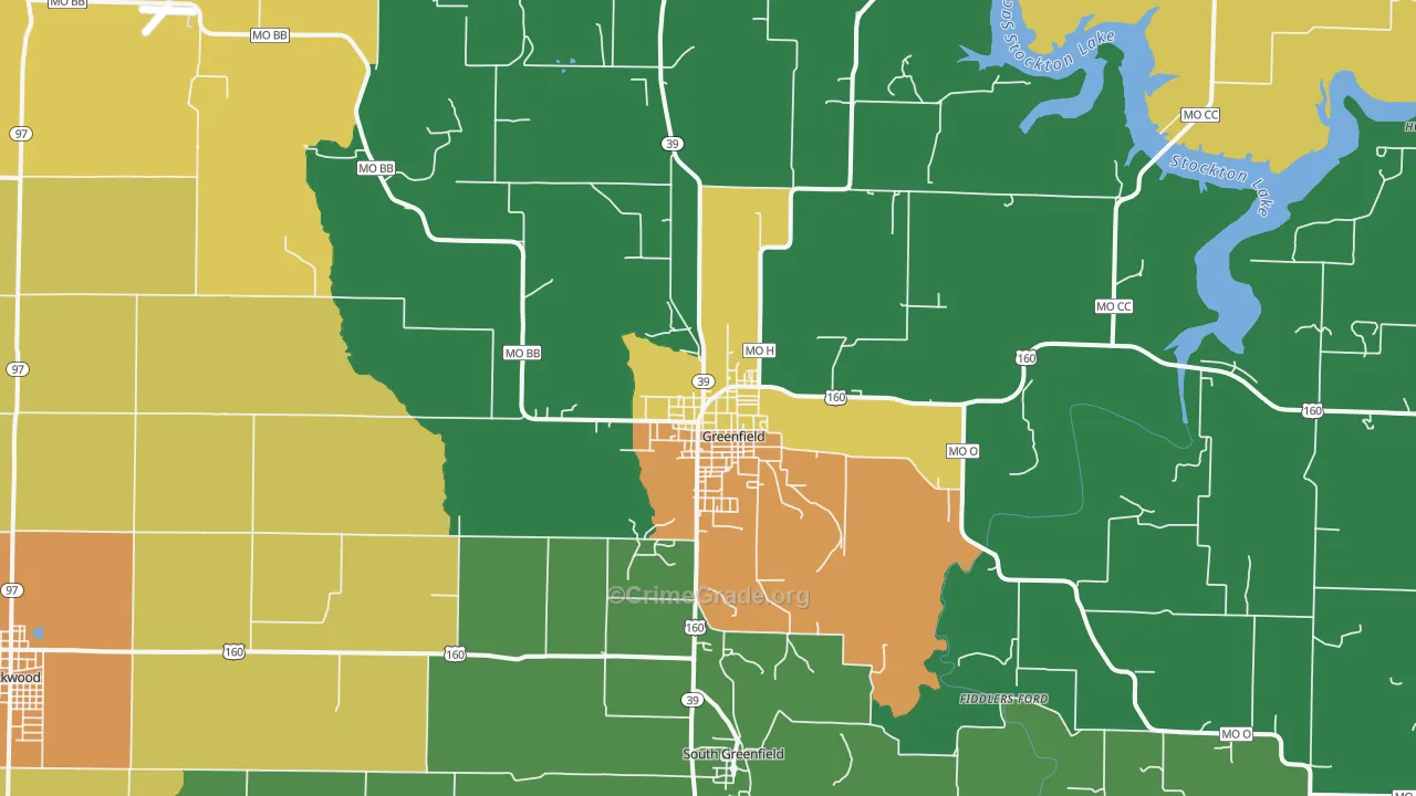 Greenfield, MO Map of Vandalism Rates