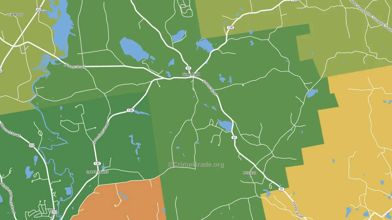 Greenfield, NH Map of Vandalism Rates