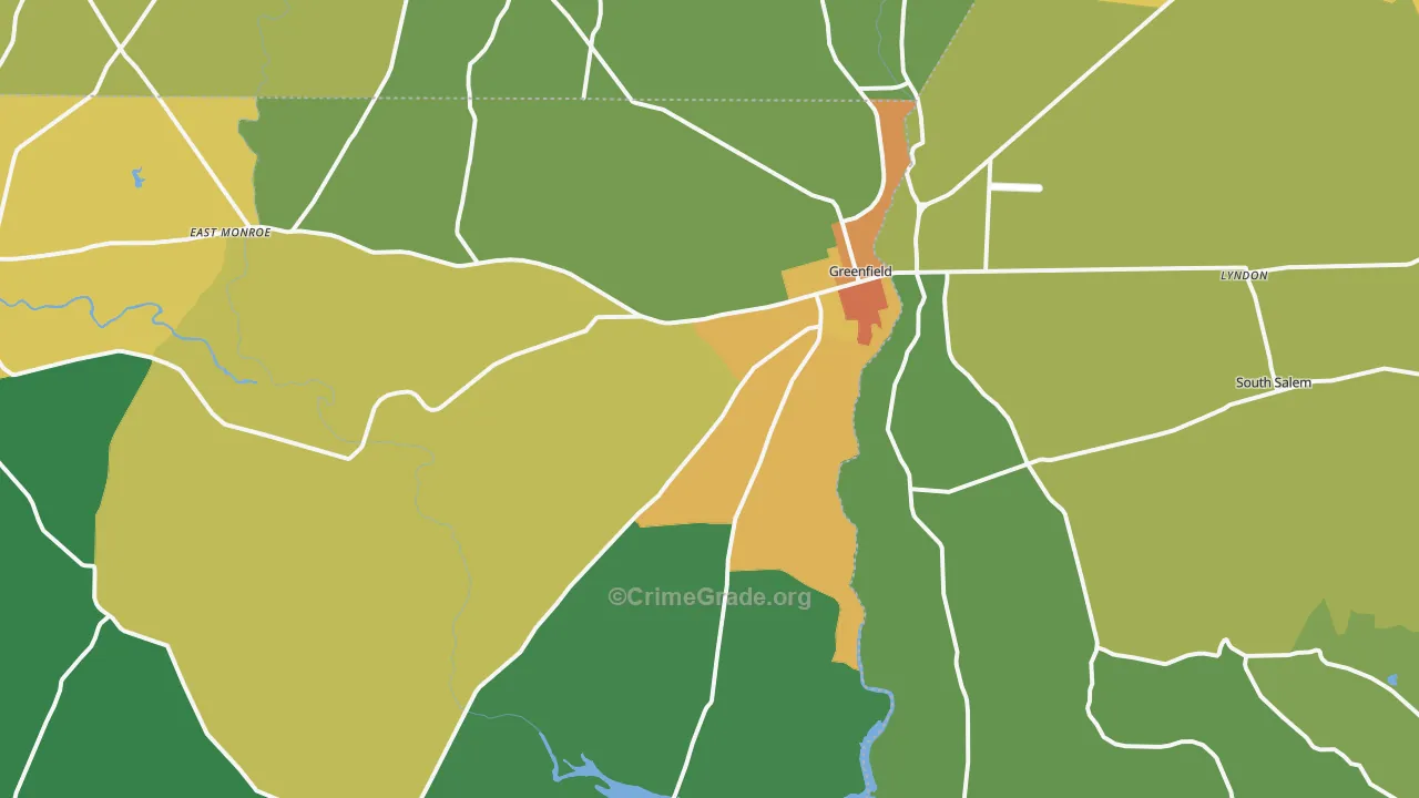 Greenfield, OH Map of Vandalism Rates
