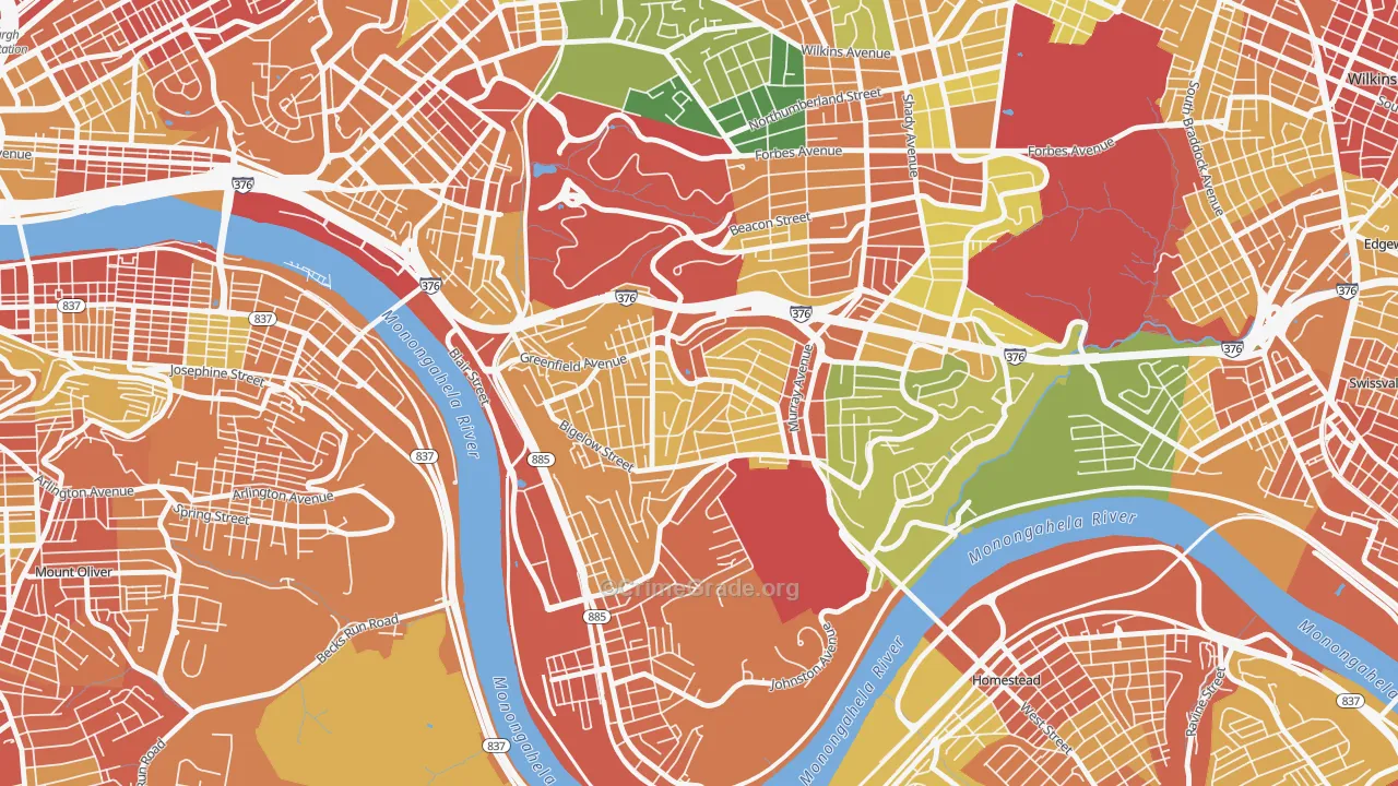 Greenfield, Pittsburgh, PA Map of Vandalism Rates