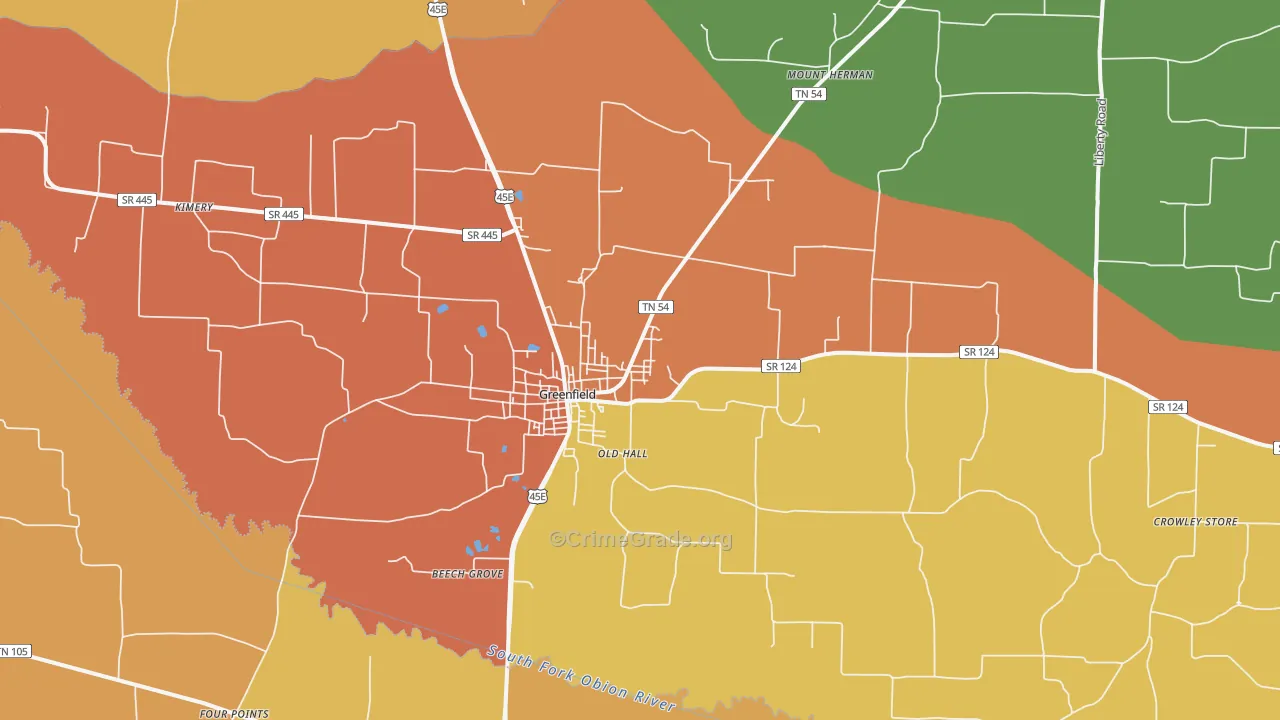 Greenfield, TN Map of Vandalism Rates