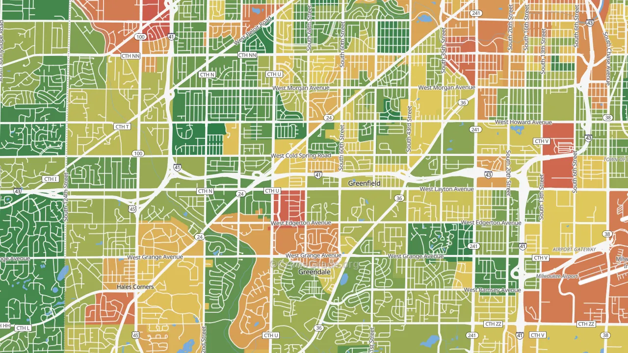 Greenfield, WI Map of Vandalism Rates